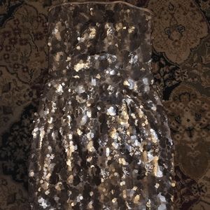 Jessica McClintock gold sequin strapless dress